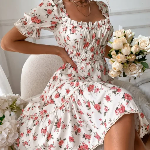 OEM/ODM 2024 New Arrivals Elegant Women Dresses Floral Casual Dress custom clothing korean clothes dress