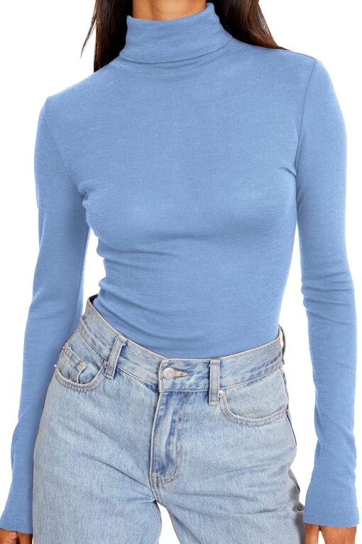 Women's custom high necked long sleeved shirt with basic layered soft bottom top - Image 2