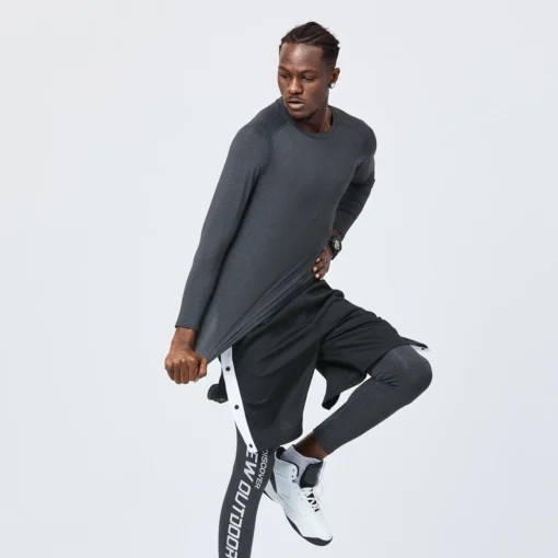 Fitness Training Compression Shirt Long Sleeve Fleece Under Base Layer Gym Shirt For Men