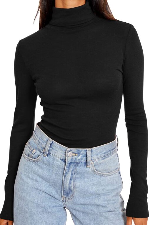 Women's custom high necked long sleeved shirt with basic layered soft bottom top