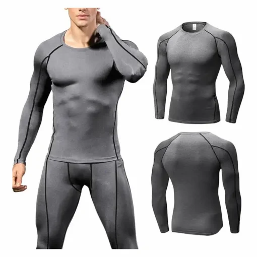 Men's Compression Shirt with Long Sleeves Athletic Rash Guard Base Layer Undershirt dry quick T-Shirt for Workout - Image 2