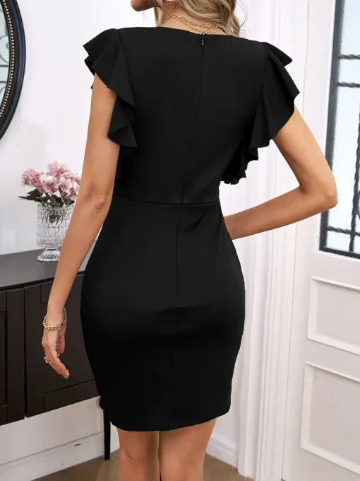 Fashion Women Wear Plain Color Ruffled Working Dress Party Beautiful Slim Fit Elegant Office Lady Pencil Career Bodycon Dress - Image 5