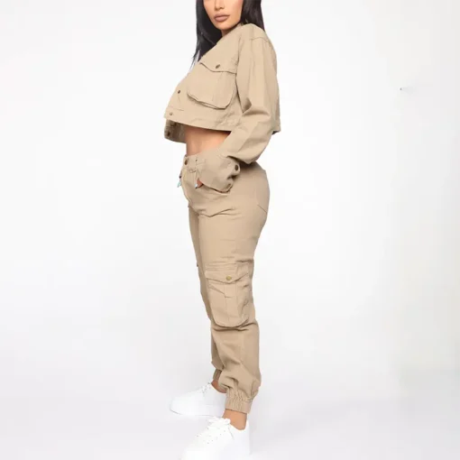 Women's Fashion Casual Washing Denim Jacket Cargo Pants Two-Piece Set Plus Size Tracksuit - Image 2