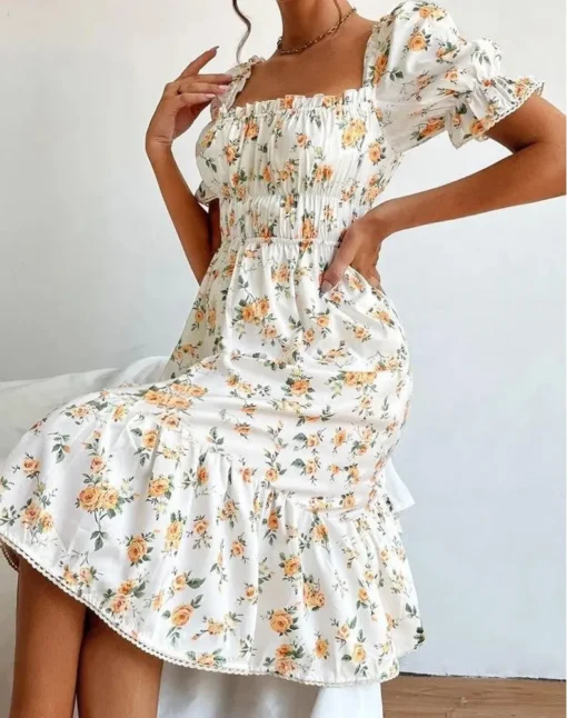 OEM/ODM 2024 New Arrivals Elegant Women Dresses Floral Casual Dress custom clothing korean clothes dress - Image 4