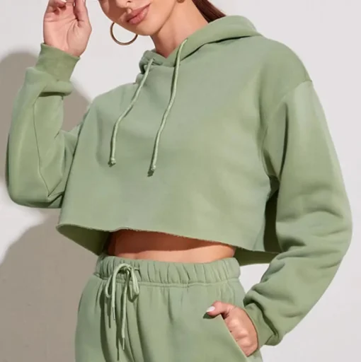 Lady's White Cotton Crop Sweatshirt Sustainable Windproof Hoodie Fashionable Crop Top Girls hoodie