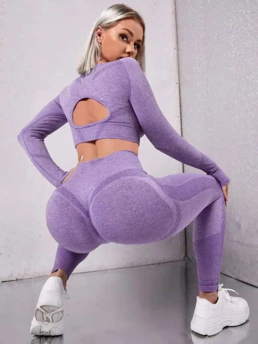 Workout Outfit Sports Wear Push Up Yoga Suits Women Long Sleeves Scrunch Leggings Yoga Set Gym Fitness Set Run Clothes Tracksuit - Image 4