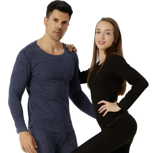 Wholesales seamless Thermal Underwear for Men Long John Set for winter Mens 2 pc Long Sleeve Top and Pants Fleece Lined Base La - Image 3