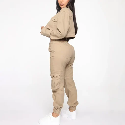 Women's Fashion Casual Washing Denim Jacket Cargo Pants Two-Piece Set Plus Size Tracksuit - Image 3