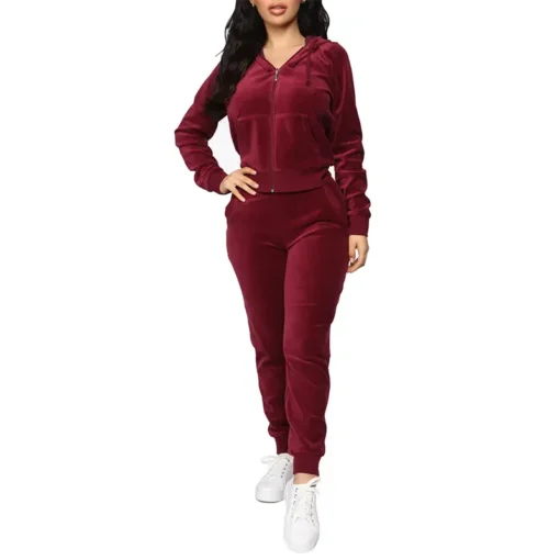 Winter autumn casual crop top jogging suits 2 pieces women sweatsuit velvet track suit tracksuit set