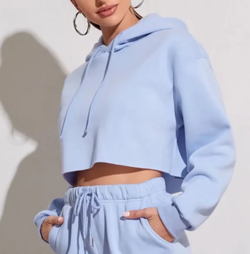 Lady's White Cotton Crop Sweatshirt Sustainable Windproof Hoodie Fashionable Crop Top Girls hoodie - Image 4