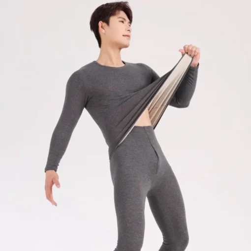 Wholesales seamless Thermal Underwear for Men Long John Set for winter Mens 2 pc Long Sleeve Top and Pants Fleece Lined Base La - Image 2